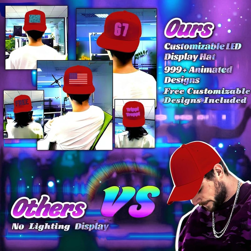 MasterAkoh Store LED Display Up Baseball Cap with Bluetooth - Personalized Messages for Parties, Birthdays, Gifts - Image 3